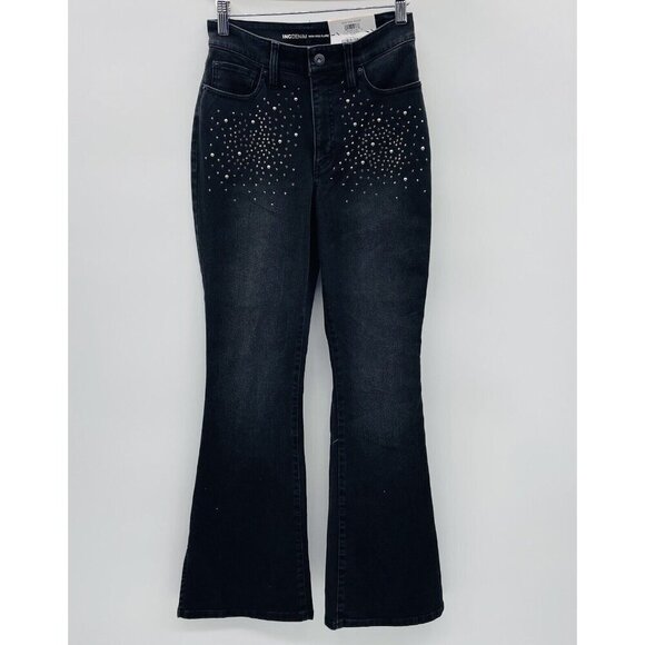 INC International Concepts Womens 2/26 High-Rise Rhinestone-Studded Flare Jeans - Picture 4 of 12